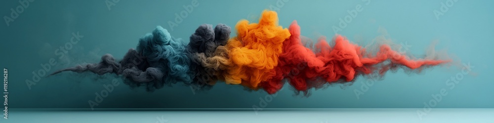 Poster colorful smoke cloud with dynamic spectrum of frequency in an abstract digital the image depicts an 