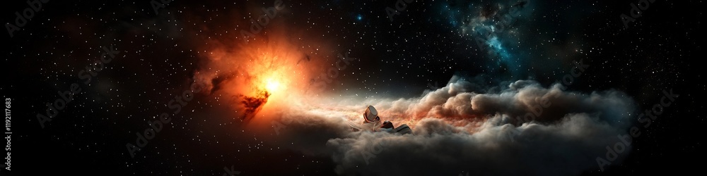 Poster spectrometer capturing luminous celestial frequency spectrum in cosmic atmosphere an image showcasin