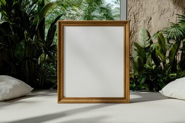 Blank frame mockup in a tropical setting
