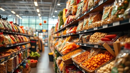 Fototapeta premium Bulk Food Store Shelf - Colorful Healthy Snacks, Organic Produce, Grocery Aisles