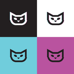 Minimalist Cat Vector Logo Template with Glitch Effect in Bold Colors