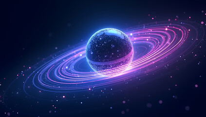 Abstract Digital Illustration of a Magnetic Field: Flowing Lines of Energy Circling Around a Metallic Sphere in Space