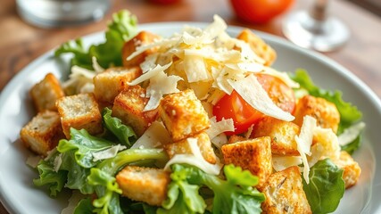 Fresh Caesar Salad with Croutons and Parmesan - Delicious Food Photography