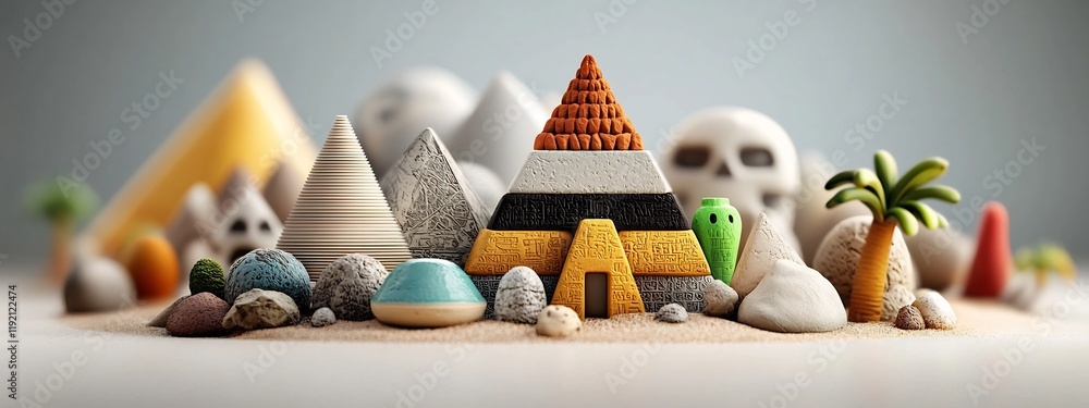 Aufkleber a surreal 3d rendered composition featuring a variety of abstract geometric shapes and forms includi