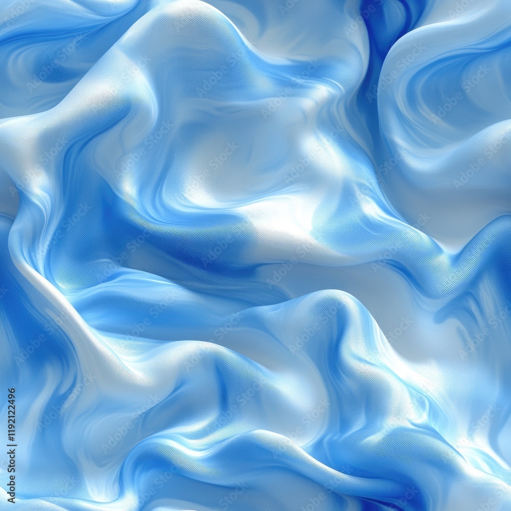 Poster abstract image of flowing blue and white fabric with swirling patterns and textures.