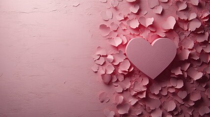 Fototapeta premium Pink heart surrounded by smaller pink hearts on a textured pink background