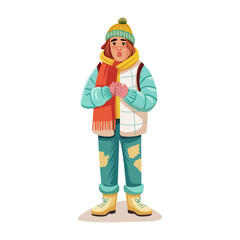 A flat illustration of freezing character 

