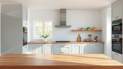 Modern Gray Kitchen with Wooden Countertops - Bright & Airy