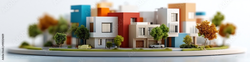 Poster a conceptual 3d rendered model showcasing the varied architectural forms and patterns commonly found