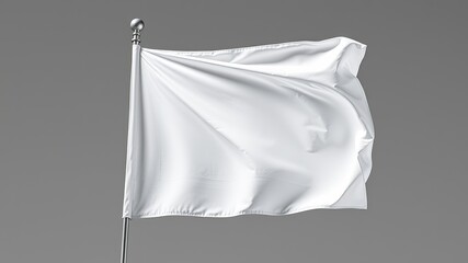 White Flag Waving on Flagpole - Closeup, Gray Background, High Detail, Bright Colors