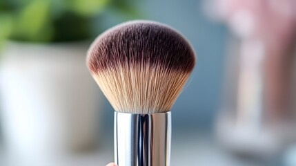 Woman holding makeup brush confidently
