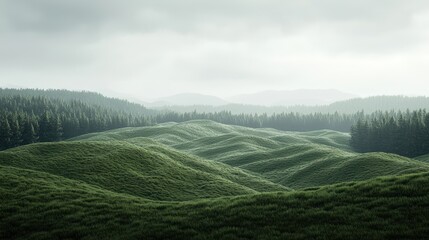 Obraz premium Serene Rolling Hills and Misty Forest