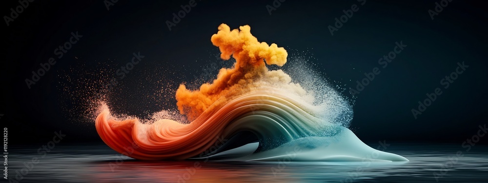 Poster captivating 3d rendered animation depicting the dispersion and of a wave packet into different frequ