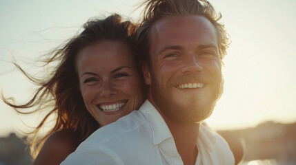 Obraz premium loving couple enjoying sunset