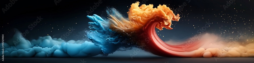 Poster vibrant depicting the dynamic propagation of a wave packet traveling through a fluid medium with var