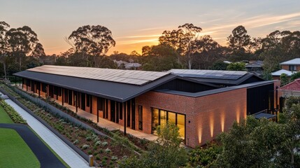 Obraz premium Sustainable Brick Building at Sunset