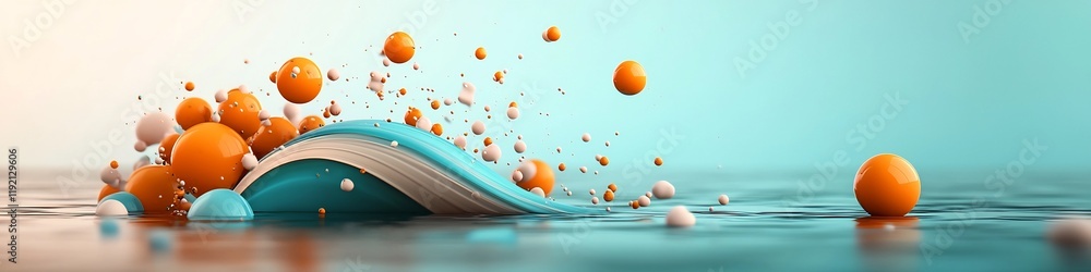Poster colorful 3d rendered animation of a wave packet traveling through a medium with varying frequencies 