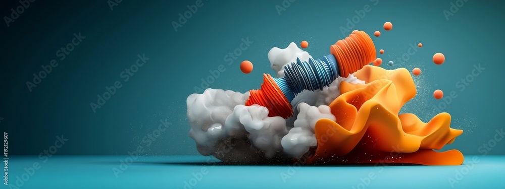 Poster captivating depicting the dynamic animation of a wave packet interacting with a medium and generatin