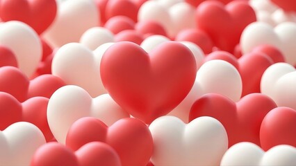 Valentine's Day C4D 3D Rendered Scene with Heart Shape, Cute and Rounded Clay-like Objects on Solid Red and White Background