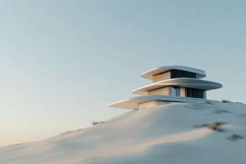 Fototapeta premium Embracing serenity modern minimalist home in snowy landscape wide angle view architectural elegance