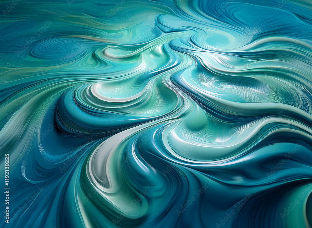Poster abstract swirls of turquoise and teal create a dynamic, flowing composition. the light background en
