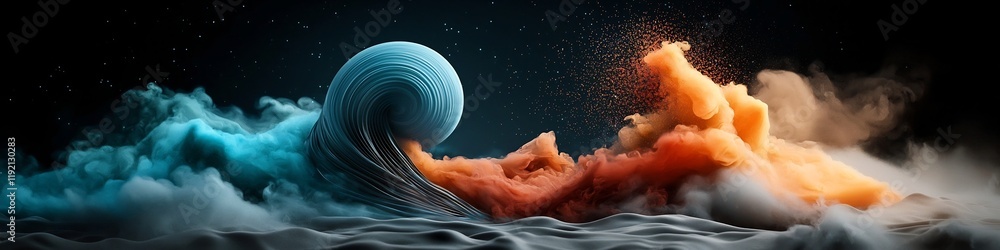 Poster scattering and spreading of a wave packet undergoing frequency shifts in a captivating 3d animation
