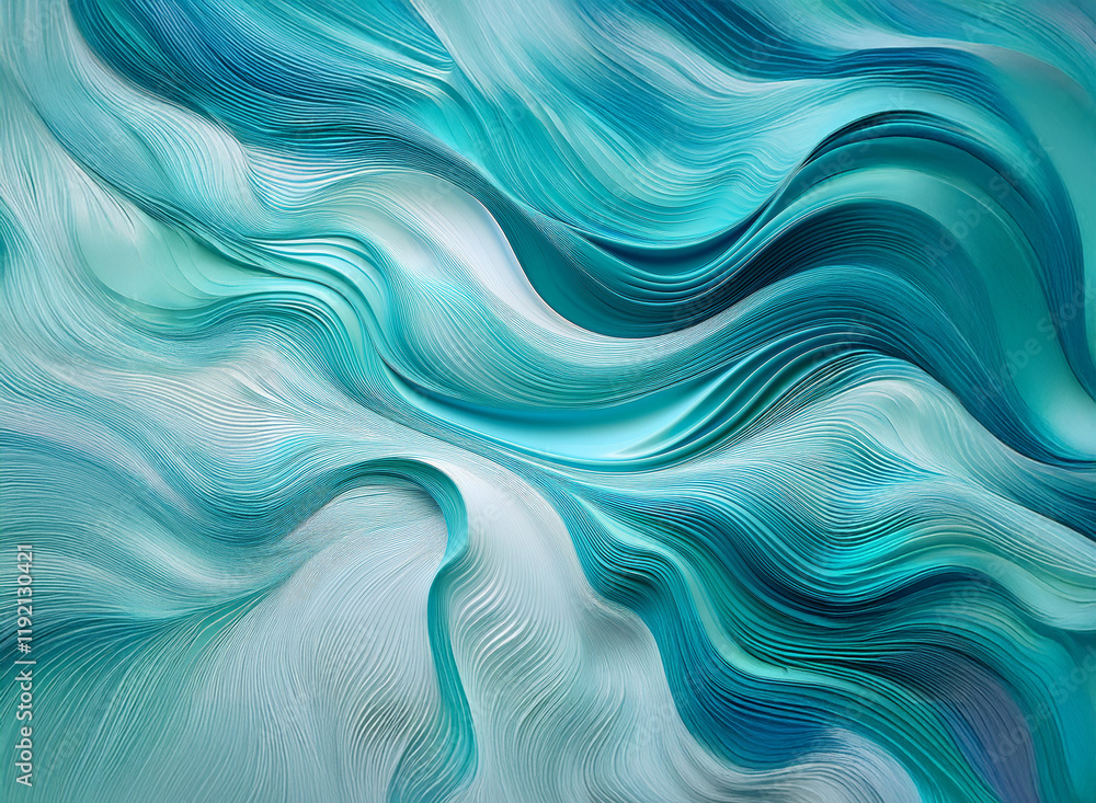 Poster abstract swirling turquoise and teal waves flow across the background, creating a dynamic, fluid des