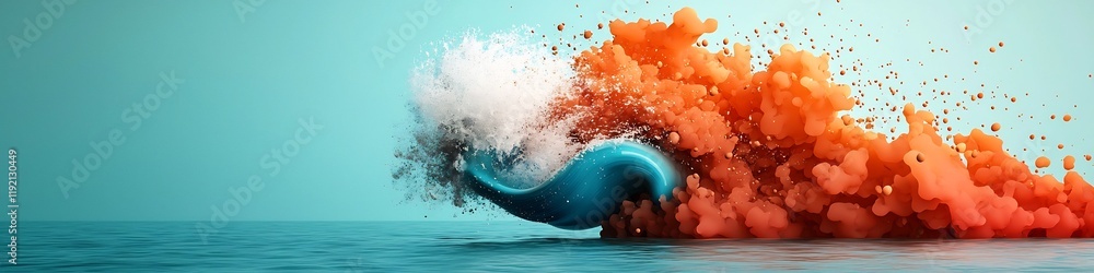 Poster vibrant 3d rendered animation of a wave packet undergoing quantum scattering and spreading into diff