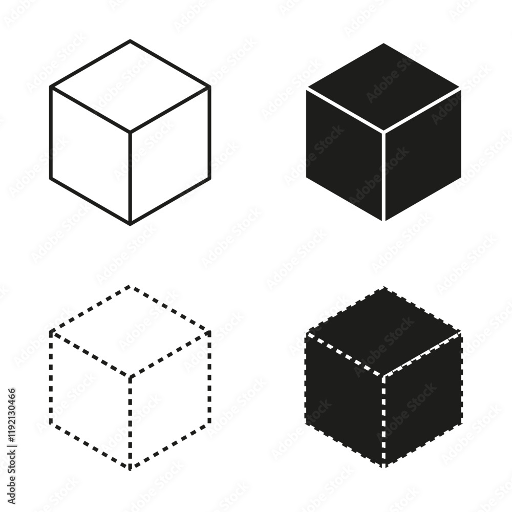 Poster cube icon illustration. geometric 3d shape. black and white elements. minimal vector object.