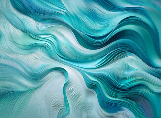 Fototapeta premium Abstract swirling turquoise and teal waves flow across the background, creating a dynamic, fluid design. The varying shades of blue evoke a sense of movement and depth.