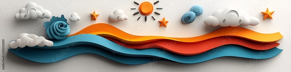 Poster vibrant and dynamic digital representing the frequency and rhythm of various weather patterns in a s