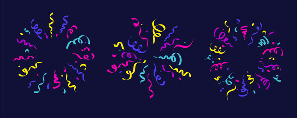 Confetti vector explosion. Radial elements for birthday party and carnival celebration. Falling colored serpentine and burst of firework for surprise and gift decoration
