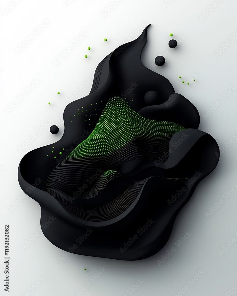 Poster enigmatic backdrop with pulsating green geometrical patterns and forms