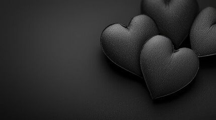 Black hearts on dark background, romantic, love concept, Valentines Day card