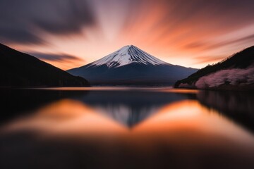 Fototapeta premium Majestic sunset over mount fuji japan landscape photography tranquil waters scenic view natural beauty