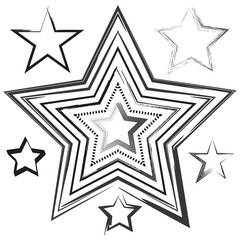 Star outline illustration. Layered artistic shapes. Black white abstract. Vector decorative design.