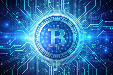 A vibrant digital representation of a Bitcoin symbol surrounded by intricate circuitry and glowing blue elements.