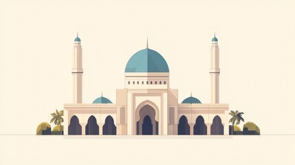 Fototapeta premium Minimalist Geometric Mosque Design with Elegant Windows and Dome