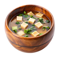 Japanese miso soup in wooden bowl isolated on transparent background