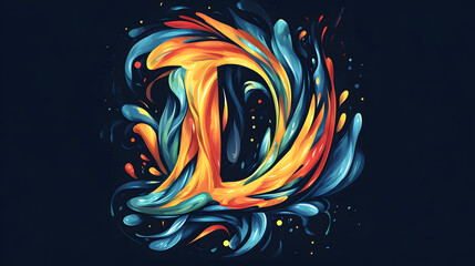 Obraz premium Colorful letter D created with vibrant overlapping abstract shapes, showcasing dynamic swirls and fluid motion, perfect for artistic designs and creative projects