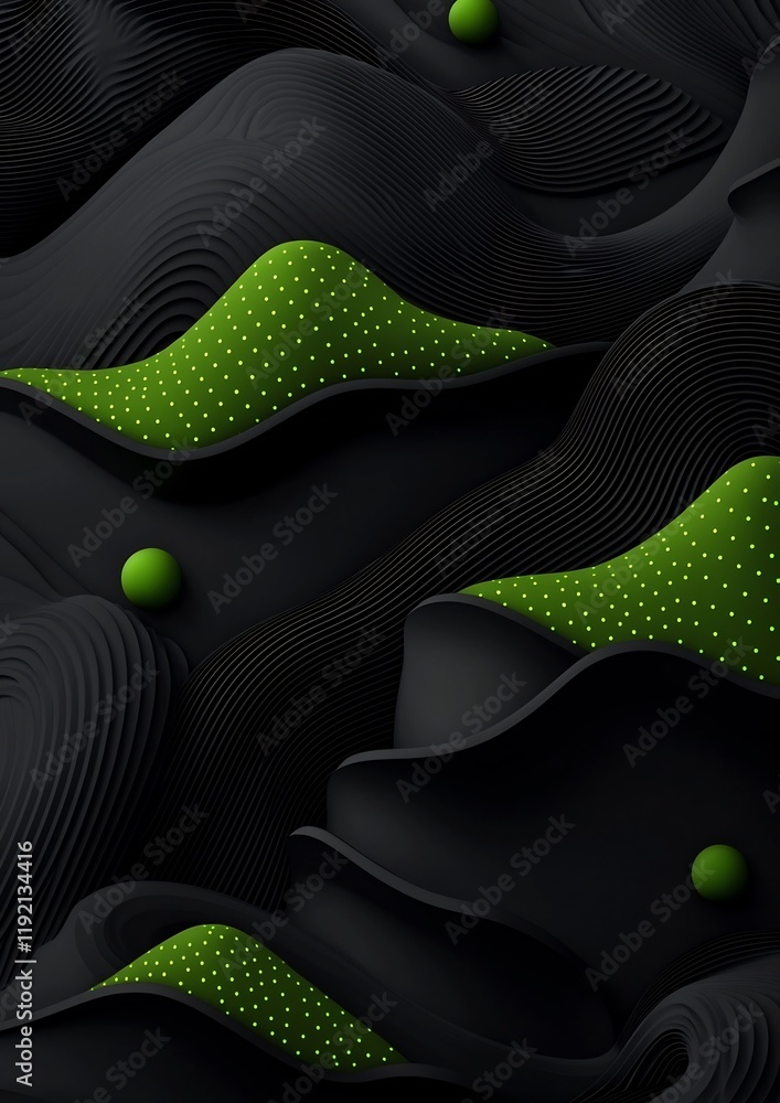 Aufkleber pulsating green geometric waves on dark abstract background