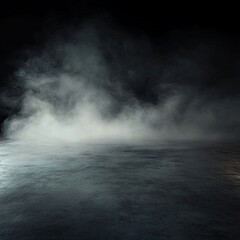 Fototapeta premium Concrete floor with smoke on a dark background. Scary Halloween background concept