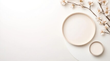 Minimalist Floral Banner on Soft White Fabric for Beauty Interior Design or Minimalist Themes