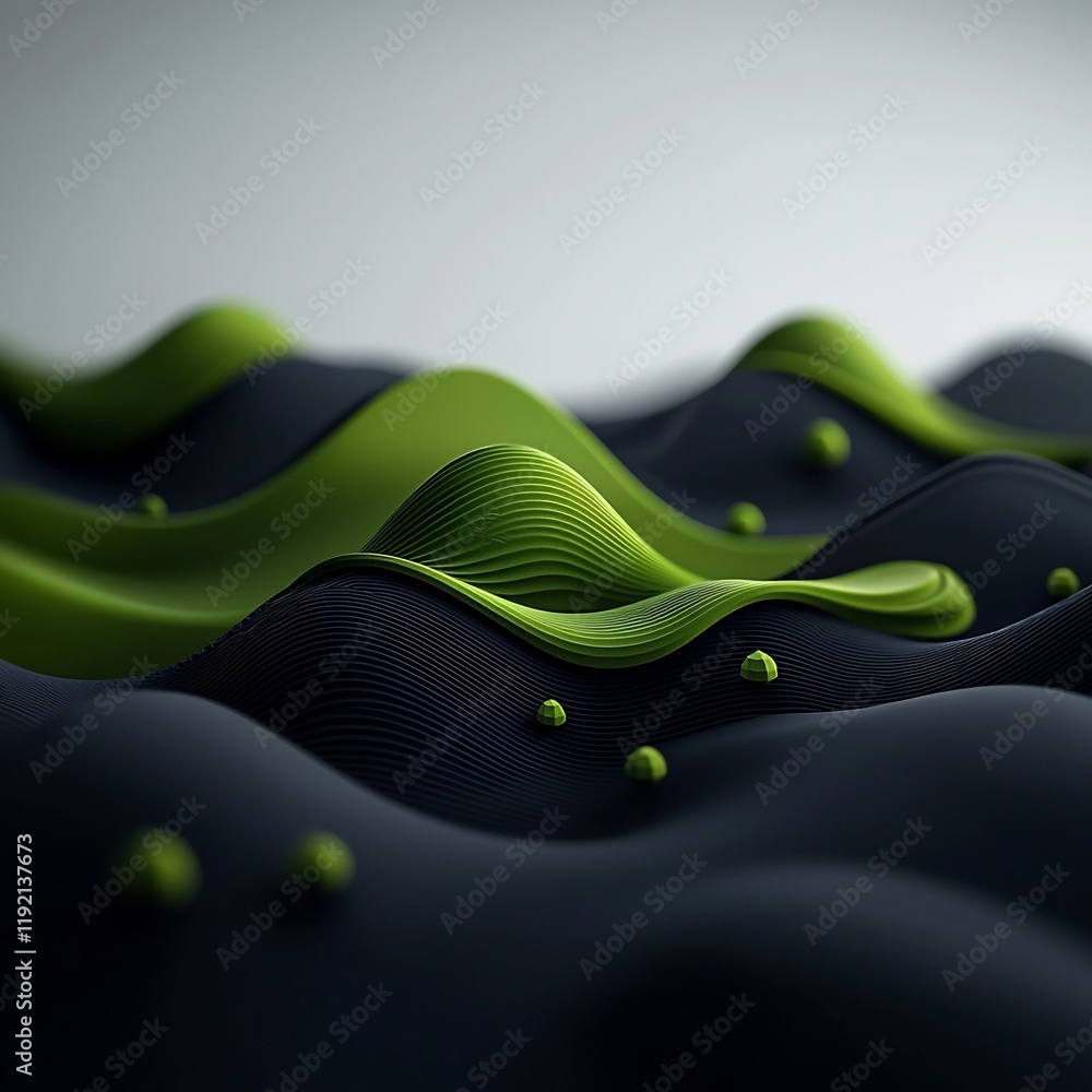 Poster brooding topographical dreamscape with shimmering polygonal waves and curves