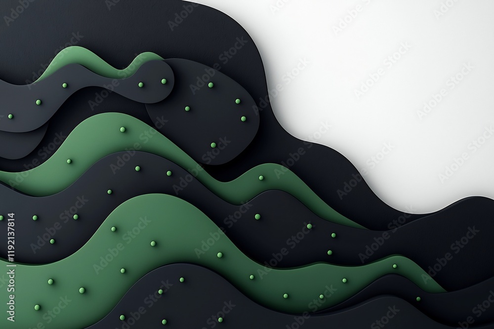 Poster pulsating moody green backdrops with contoured geometric hill forms in 3d render