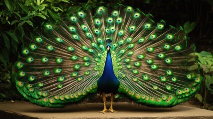 Obraz premium Majestic Peacock Displaying its Vibrant Plumage