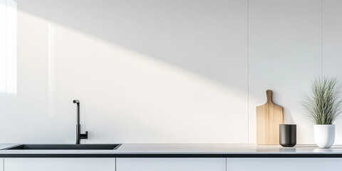 Minimalist kitchen design featuring modern faucet and simple decor in bright space