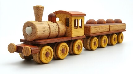 Wooden toy train with a cargo car.
