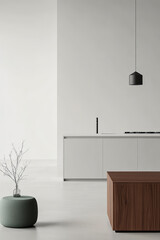 Modern kitchen design featuring minimalist aesthetics and neutral colors in a bright space