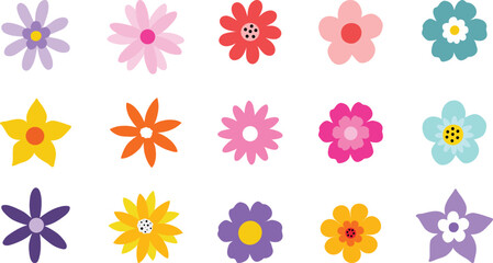 Set of spring colorful flowers. Isolated on white for greeting cards, Easter, Summer and other designs. Spring set, hand drawn elements.